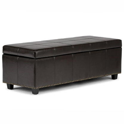 SIMPLIHOME Kingsley Storage Ottoman - 48 inch Wide Upholstered Linen Look Fabric Rectangle Large Storage Ottoman Bench in Coffee Brown, Transitional Tufted Ottoman for Living Room with Lift-Up Lid
