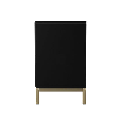 Hassyee Modern Design Two Carved Door Accent Cabinet with Metal Base, Space Saving Floor Display Cabinet for Stemware, Board Games, or Movie Collection