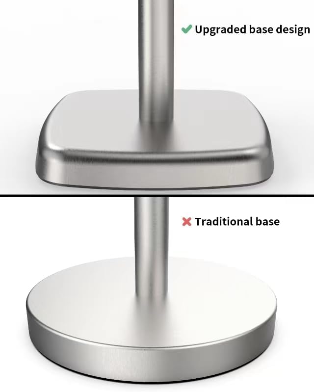 Paper Towel Holder Countertop, Standing Weighted Base Non-Slip Dispenser for Most Size Paper Rolls, Stainless Steel