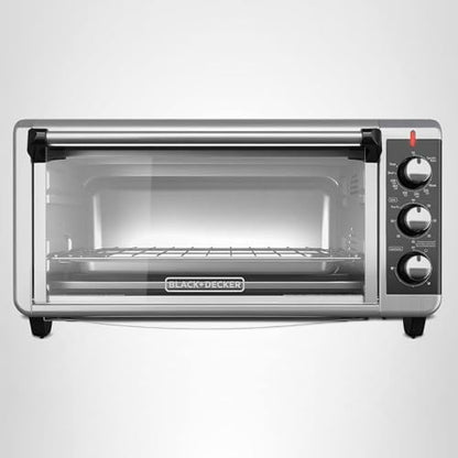 BLACK+DECKER TO3250XSBD 8-Slice Extra Wide Convection Countertop Toaster Oven, Includes Bake Pan, Broil Rack & Toasting Rack, Stainless Steel/Black