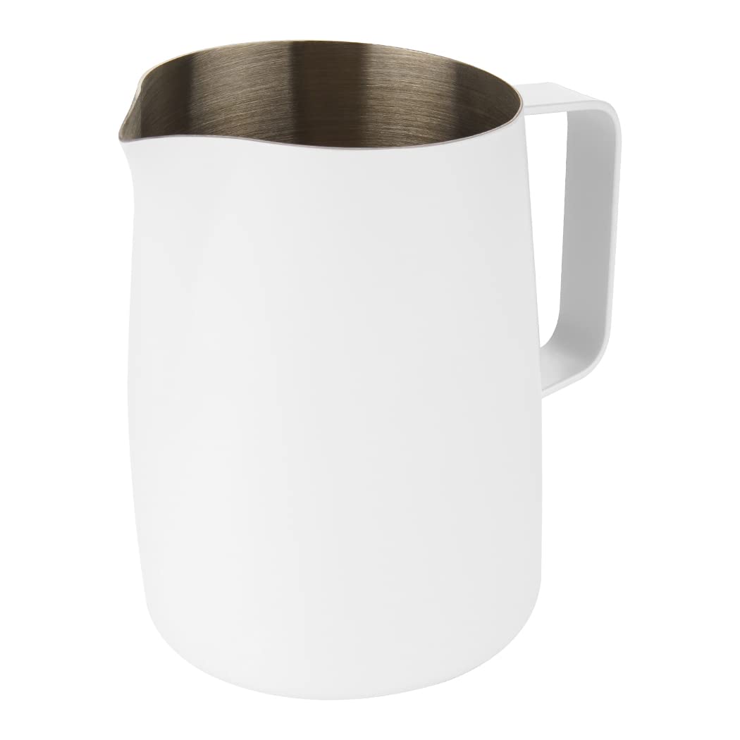 Dianoo Milk Frothing Pitcher With Handle, 600ml Stainless Steel Steaming Pitcher, Espresso Milk Frother Cup For Coffee Cappuccino Latte Art, White