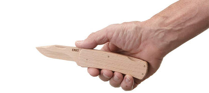 CRKT Nathan's Knife Kit: Wooden Pocket Knife, Drop Point Blade Design with Working Lock Back, Craft Project, Great for Kids 1032, Natural