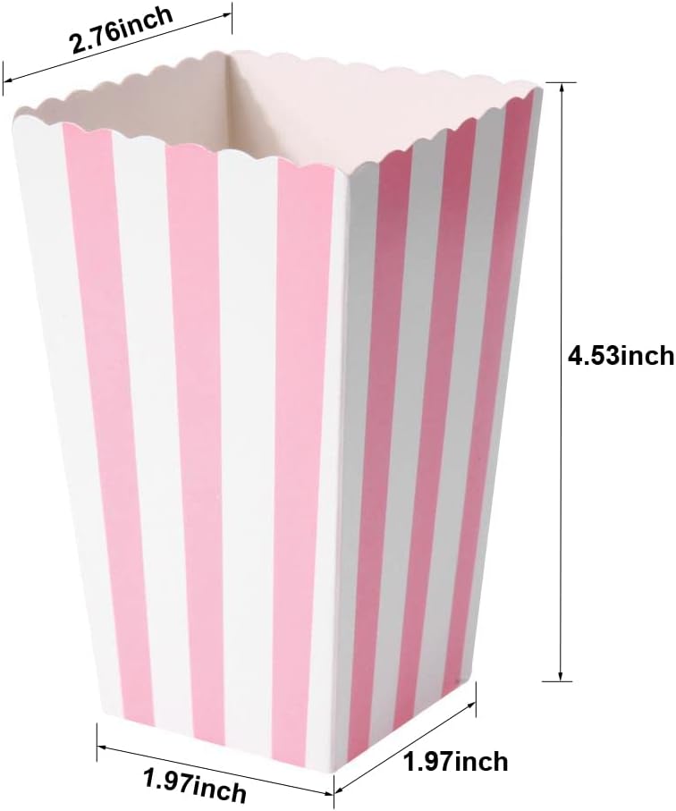 24pcs Mini Paper Popcorn Boxes - Candy Container for Party Favor Supplies, Pink-Striped Design