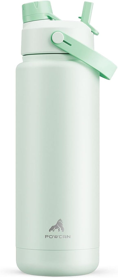 POWCAN 32 oz Insulated Water Bottle - 2-in-1 Straw & Spout Lid, Leak-Proof, BPA-Free | Mint Color