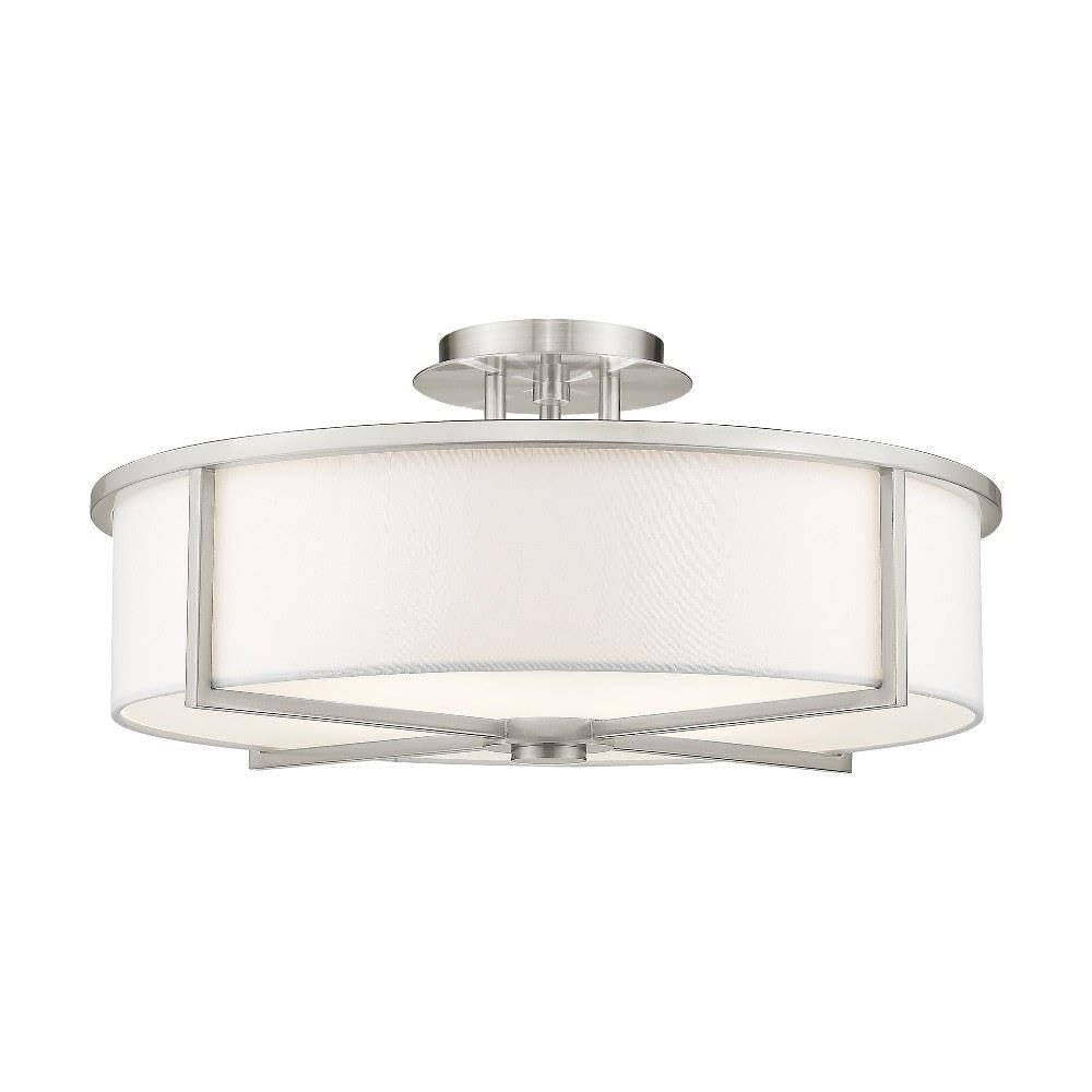 Livex Lighting 51075-91 Transitional Four Light Ceiling Mount from Wesley Collection in Pwt, Nckl, B/S, Slvr. Finish, Brushed Nickel