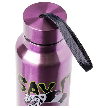 Silver Buffalo Beetlejuice “Say it Three Times” Featuring Sandworm Stainless Steel Water Bottle with Strap, 27 Ounces