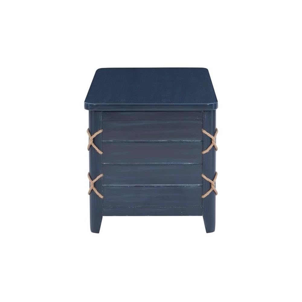 BOWERY HILL Modern Wood Rope Storage Chest, 38" L x 18" D x 18" H, Cedar Lined, Blue Finish, Paneled Design with Rope Trim, Versatile for Blanket Storage, Seating, or Coffee Table Use