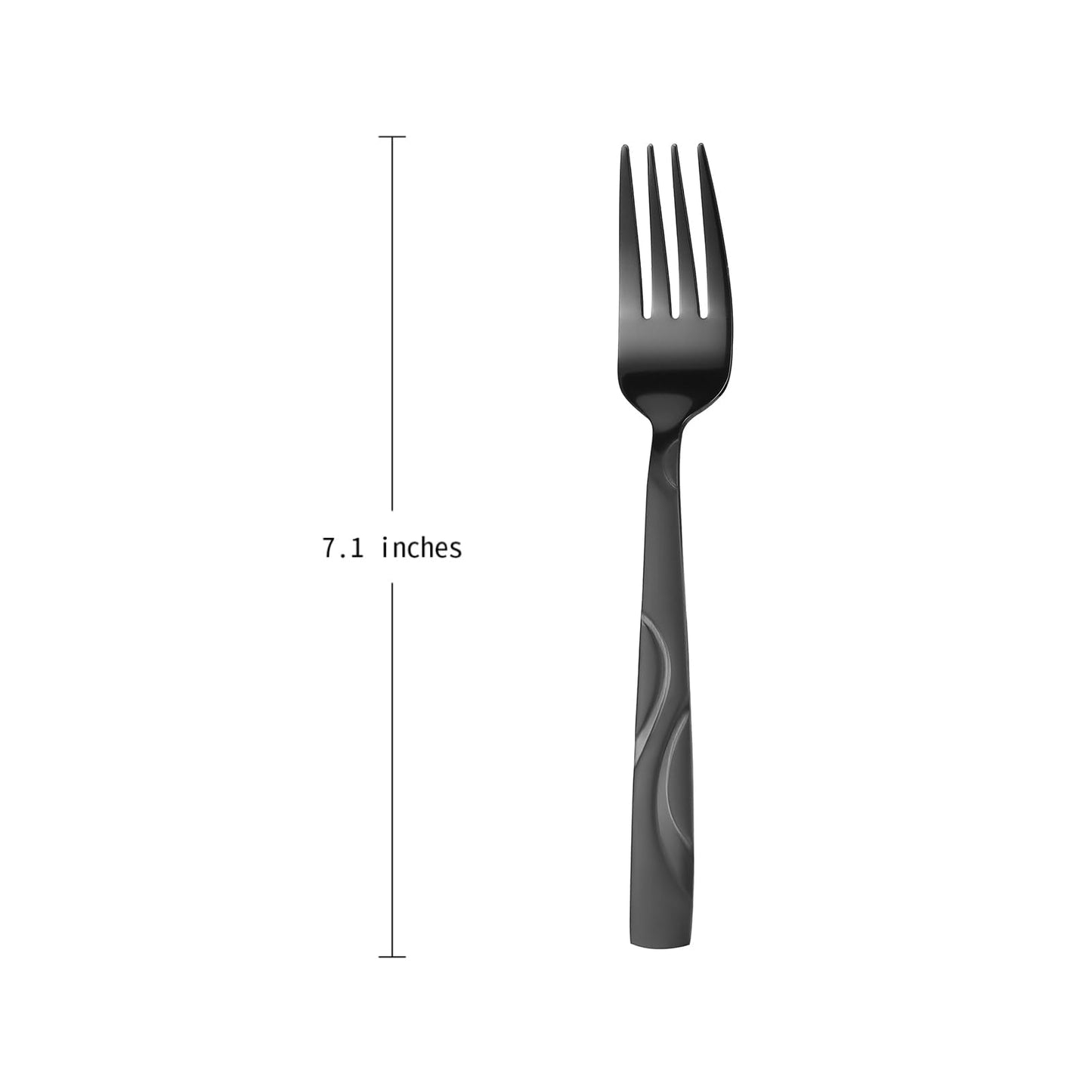 FONGDANLAITE 12 Piece Stainless Steel Black Salad Fork Set, 7.1 Inch Dessert Forks with Unique Satin Finished Handle Design - Dishwasher Safe