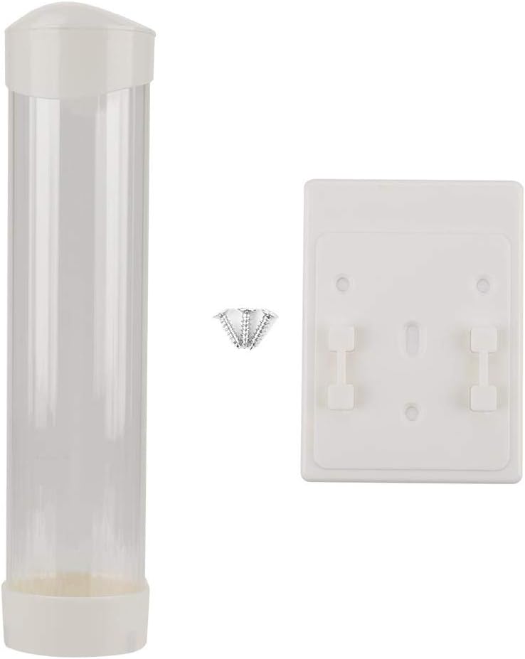 Paper Plastic Cup Dispenser for 60-80 Cups - One Touch Button Holder (White)