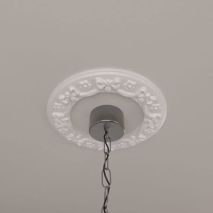 Ekena Millwork CM12RI Ribbon with Bow Ceiling Medallion, 12 1/4"OD x 7 1/2"ID x 7/8"P, Primed