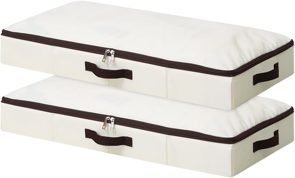 2-Pack 4 AMJ Height Under-Bed Storage Baskets | Foldable Fabric Drawers for Clothes, Shoes, and Bedding, Beige