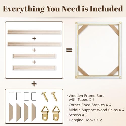 20x28 1.25" DIY Canvas Stretcher Bars, Gallery Depth White Pine Wood Frame Kit, Self-Adhesive & Tool-Free Assembly