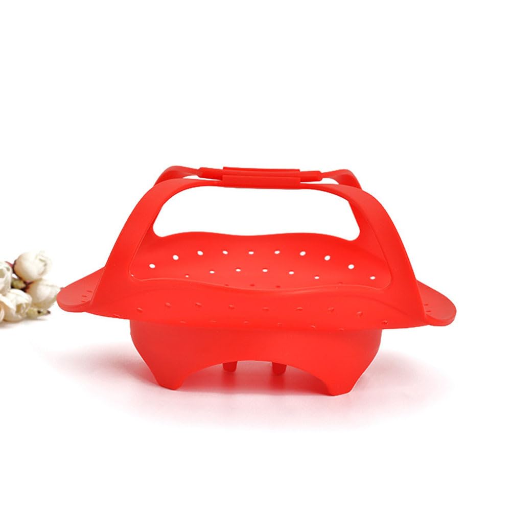 STOBAZA Foldable Silicone Steamer Basket for Pot with Heat Resistant Handles up to 428 F Dishwasher Safe Food Steamer for Vegetables Fruits Seafood - 13.97X7.87X1.77In