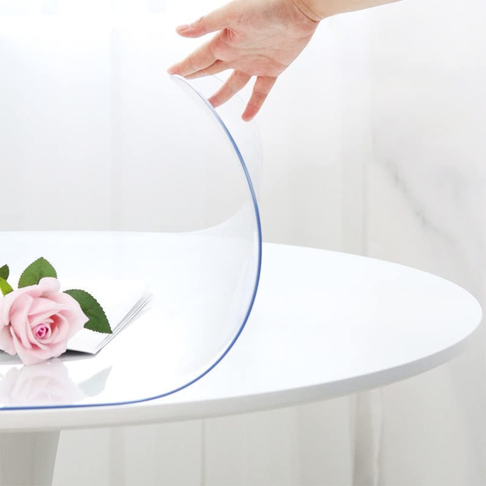 24 Inch Round Clear Dining Room Table Cover Easy Clean Waterproof Plastic Vinyl Table Cloth Protector Wood Furniture