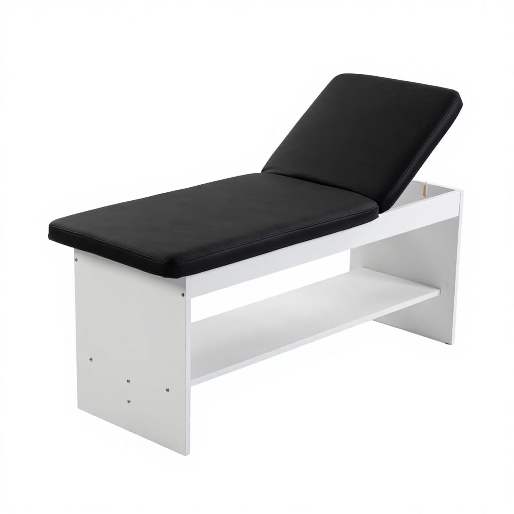 Carenovo Oak Wooden Medical Examination Table Non-Folding Professional Treatment Couch for Physiotherapy, Chiropractic & Clinic Use (Black, White)