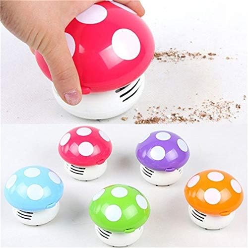 Sewroro Desktop Vacuum Cleaner, Mini Mushroom Shaped Table Dust Vacuum, Portable Corner Cleaner, Battery Operated Red