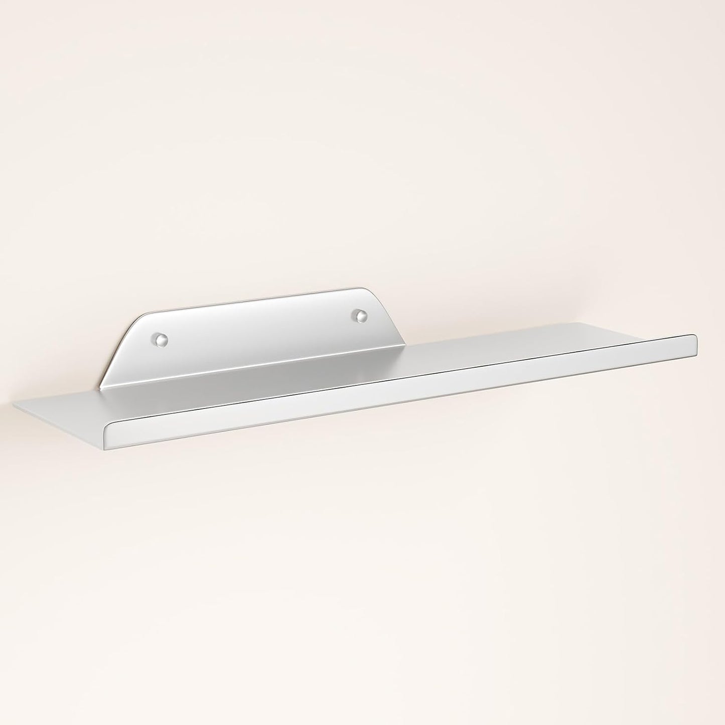 16") Floating Shelf for Wall, Off Center Metal Shelf for Decor, Modern Wall Shelf for Storage with Lip, Hanging Shelf