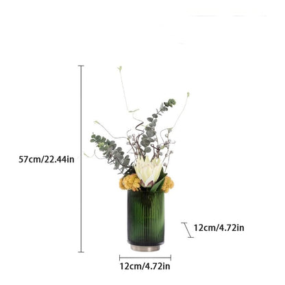 Nordic Light Luxury Simulation Flower Art Set Glass Vase Decoration Living Room Porch Dining Table Coffee Fake Interior Fake Plants(A)