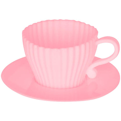 Evelots Baking Cupcake Molds - Silicone Teacup Set - 48 Pc Set - Oven-Safe - Nonstick - Muffin Cups for Bridal/Baby Shower, Birthday/Tea Party - 24 Cups & 24 Saucers - BPA Free