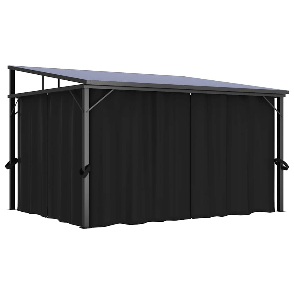 Outdoor Gazebo 13.3'x9.6' Hardtop Canopy with Privacy Curtains, Anthracite Aluminum Frame Pavilion for Garden Patio Backyard BBQ Events