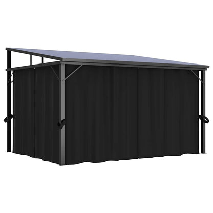 Outdoor Gazebo 13.3'x9.6' Hardtop Canopy with Privacy Curtains, Anthracite Aluminum Frame Pavilion for Garden Patio Backyard BBQ Events