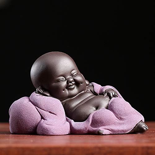 Kingzhuo Tiny Cute Buddha Statue Monk Figurine, 2.4'' High, Classic Delicate Ceramic Arts and Crafts Gift (Purple)