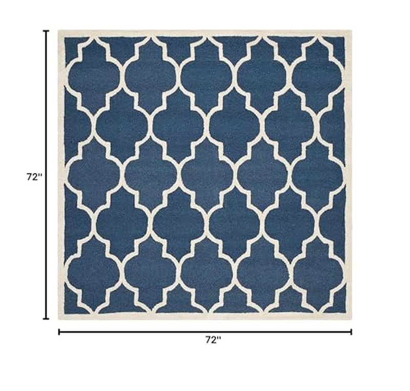 SAFAVIEH Cambridge Collection Area Rug - 6' Square, Navy & Ivory, Handmade Moroccan Trellis Wool, Ideal for High Traffic Areas in Living Room, Bedroom (CAM134G)