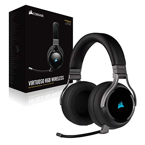 Corsair Virtuoso RGB Wireless Gaming Headset - High-Fidelity 7.1 Surround Sound w/Broadcast Quality Microphone - Memory Foam Earcups - 20 Hour Battery Life - Works with PC, PS5, PS4 – Carbon, Premium