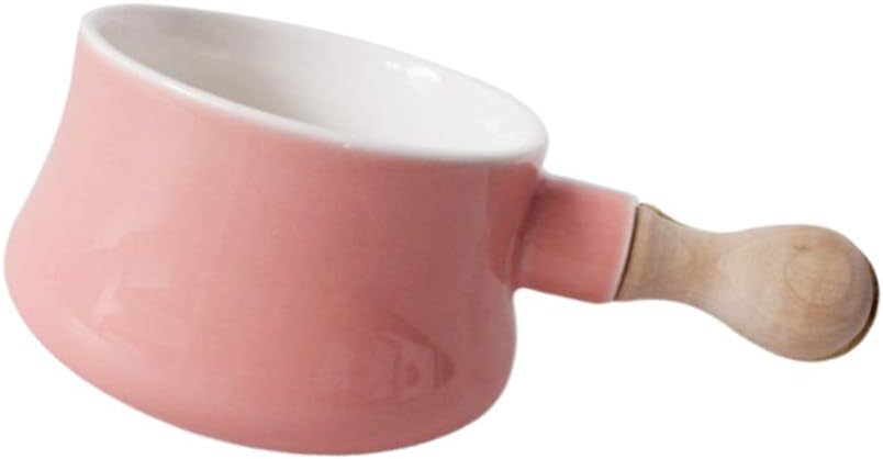 Cabilock Enamel Mini Saucepan with Wooden Handle | Non-Stick Ceramic Butter Warmer Frying Pan 380ML