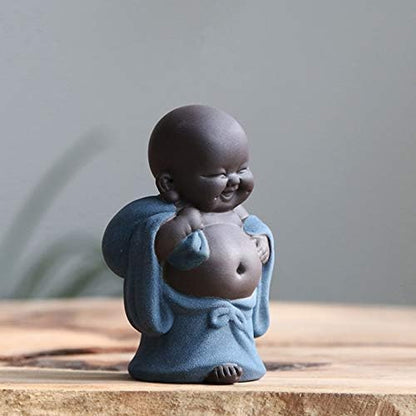 Kingzhuo 4'' Cute Tiny Buddha Statue Monk Figurine, Classic Ceramic Arts & Crafts Gift, Baby Crafts Ornaments (6 x 10