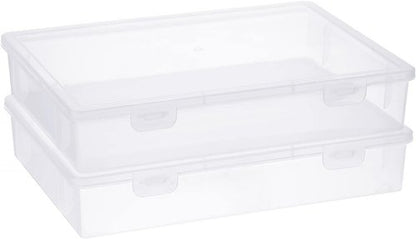 BTSKY Clear Plastic Storage Box - Multipurpose Craft Organizer with Flap Lid | 2 Pack Medium