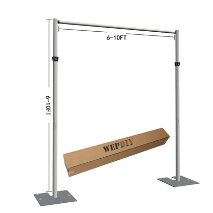 WEPDIY Portable Pipe and Drape Heavy Duty Backdrop Stand, ADJ Metal Frame and Heavy Metal Base for Wedding, Birthday Party, Photography Backdrop(Tall-10FT & CrossBar-10FT)