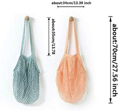 4 Pack Portable Reusable Grocery Bags - Washable Cotton Mesh String, Organic Shopping Handbag, Long Handle Net Tote