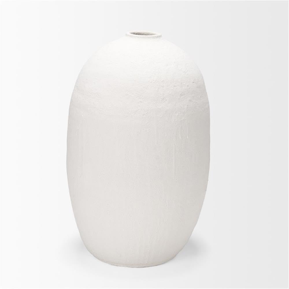 Pemberly Row Large White Textured Ceramic Vase, 19.8" L x 19.7" W x 31.9" H, Durable Handcrafted Design, Modern Contemporary Style Decorative Piece for Home Decor or Floral Arrangements