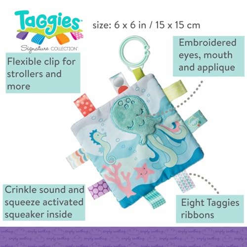 Taggies Crinkle Me Toy with Baby Paper & Squeaker, 6.5 X 6.5-Inches, Sleepy Seas Octopus