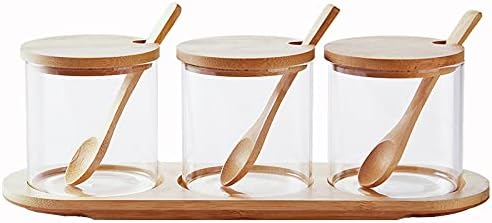 Glass Condiments Container-Seasoning Box with Spoons for Spice Salt Sugar Cruet (3P)