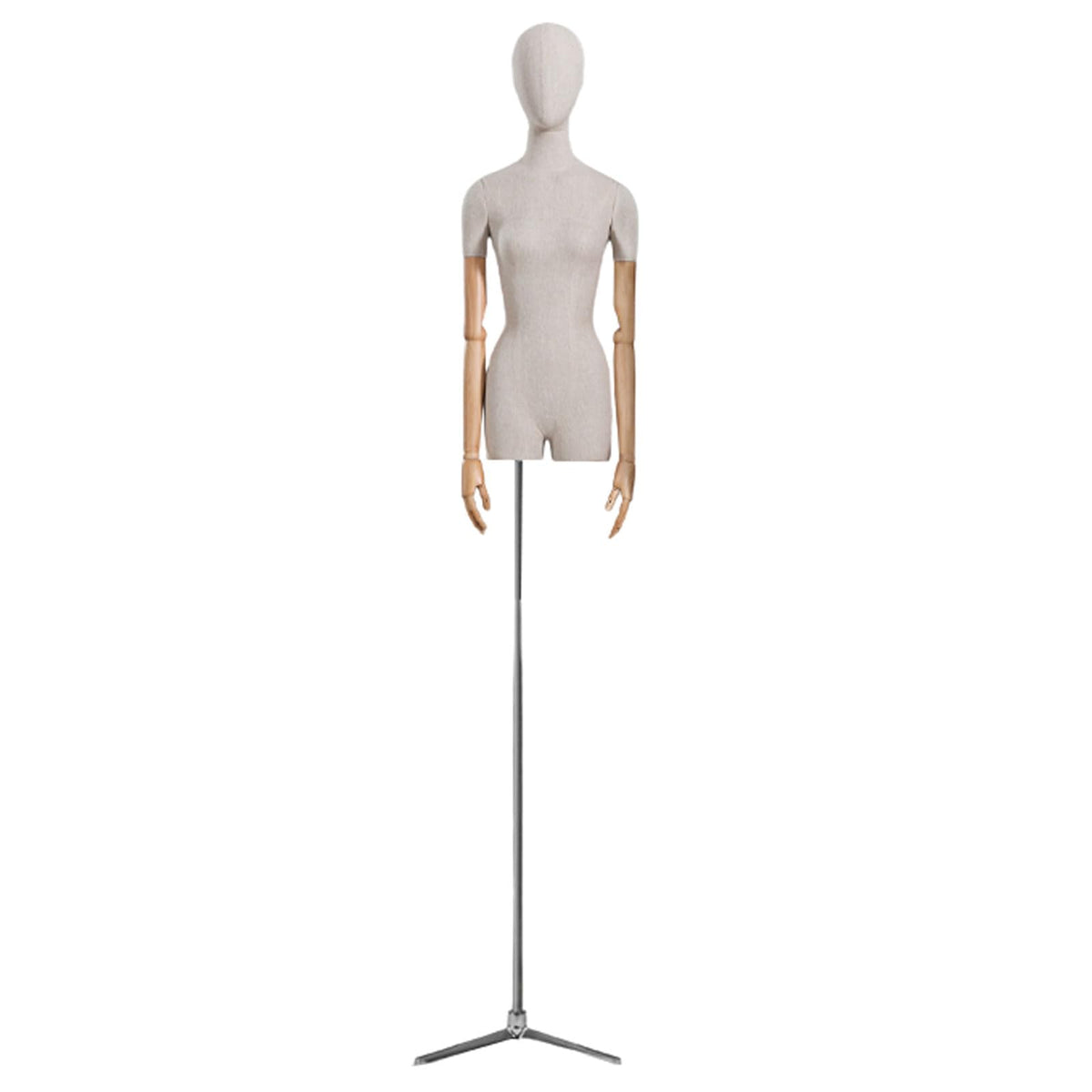 CZCZC Countertop Premium Mannequin with Metal Stand,Linen Female Mannequin,Adjustable Dress Mannequin,Flexible Form Mannequin Torso Wooden Arm Display