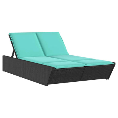 MBDRKVGF Double Sun Lounger with Cushions, Outdoor Patio Daybed with 4-Position Adjustable Backrest, Poly Rattan Garden Furniture Set, Black