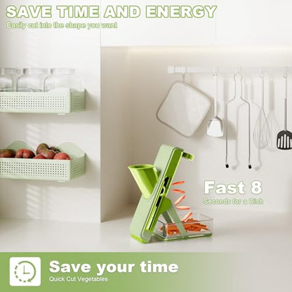 Eletronova Safe Mandoline Slicer for Kitchen, Multi Vegetable Chopper with Thickness Adjuster, Finger-Safe Food Holder, Potato/Onion/Cucumber Slicer for Fast Meal Prep, Easy Clean(Light Dark Green)