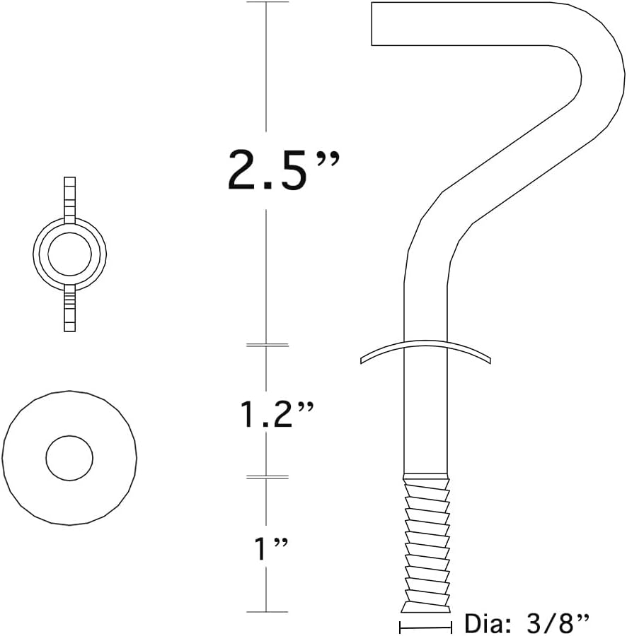 Zinc Heavy-Duty Replacement Hooks, 2 Packs Holding Hammock Fit 3/8 Inch Dia. 1-1/4 to 2 Inch Long Hole