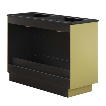 Modway Quantum Modern 48" Double Sink Bathroom Vanity in Black Gold with Ceramic Sink Basin and Storage Drawer