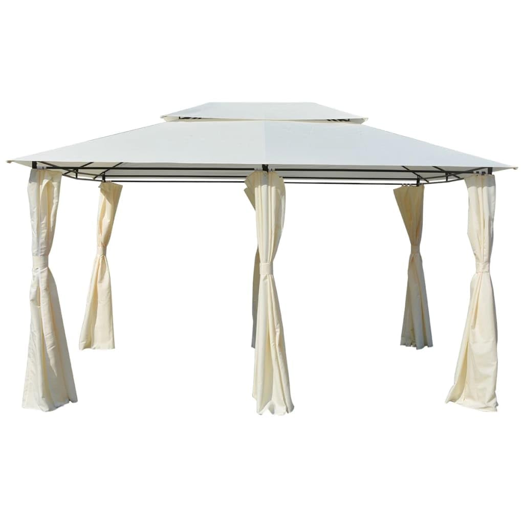 Garden Marquee with Curtains, 157.5"x118.1" White Waterproof Gazebo for Outdoor Events, Powder-Coated Steel Frame Canopy Tent Outdoor Structures