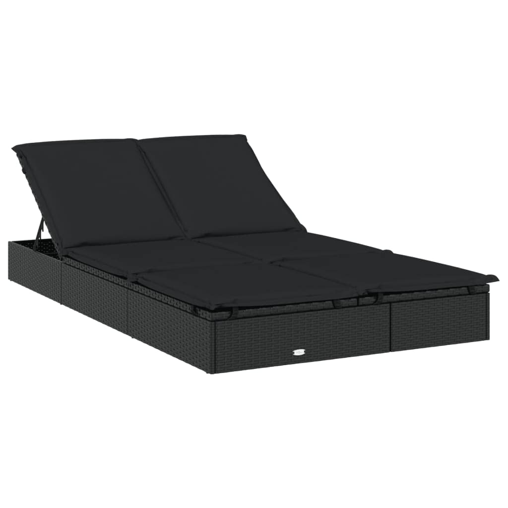 Yisssmeng 2-Person Sunbed with Cushions, Double PE Rattan Chaise Lounge with Adjustable Backrest, Modern 2-Person Reclining Daybed for Outdoor Garden, Poolside and Patio, Black