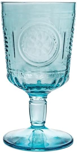 Bormioli Rocco Set of 4 Romantic Stemware Glasses, 10.75 Oz. Colored Crystal Glass, Light Blue, Made in Italy