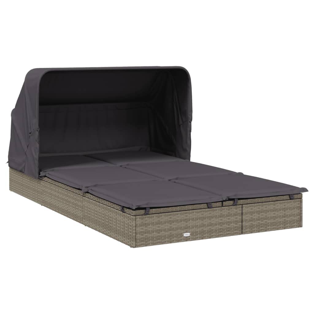 Yamxder 84" Grey PE Rattan Double Outdoor Chaise Lounge, Foldable Steel Frame Recliner with Cushions, Adjustable Armrests, Modern Patio Sun Lounger for Garden, Poolside, Balcony