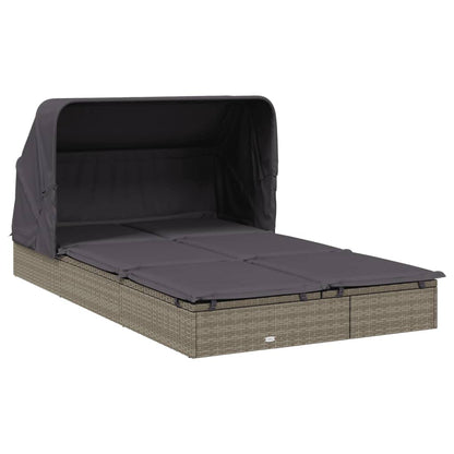 Yamxder 84" Grey PE Rattan Double Outdoor Chaise Lounge, Foldable Steel Frame Recliner with Cushions, Adjustable Armrests, Modern Patio Sun Lounger for Garden, Poolside, Balcony