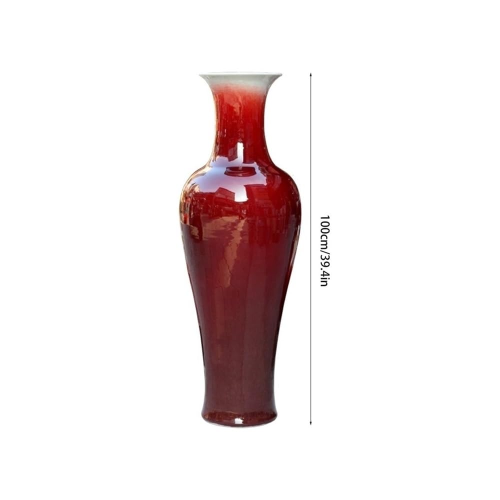 ZHONGCHENGWU Flower Vase, Authentic Crackled Red Lang Ceramic Floor Vase – Handcrafted Ceramic Kiln Art for Home, Living Room, Study – Classical Decorative Ornament for Elegant Interiors