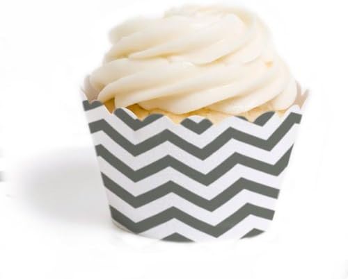 Dress My Cupcake Standard Cupcake Wrappers, Chevron, Grey, Set of 50