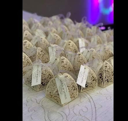 KPOSIYA 100 Pack Laser Cut Rose Candy Favor Boxes 2.5"x 2.5"x 3.1" for Bridal Shower, Anniversary, Birthday Party