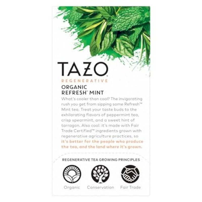 TAZO Refresh Mint Herbal Tea Bags with Peppermint and Spearmint, Caffeine Free, 96 Total Tea Bags (16ct - Pack of 6)